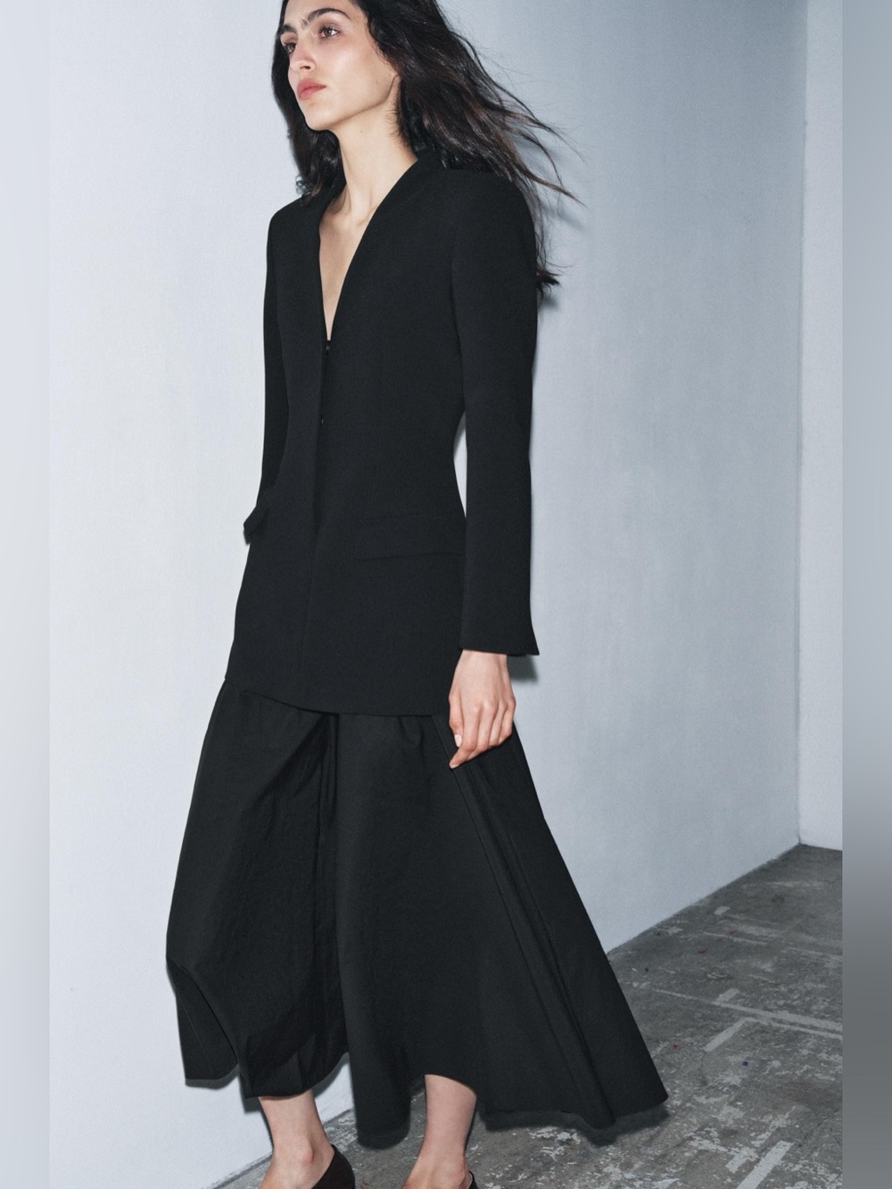 NWT. Zara Black Blazer Combination Midi Dress. Size S.